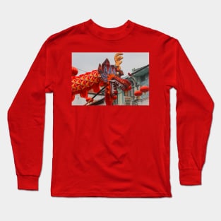 A closeup from the head of a long red dragon in profile Long Sleeve T-Shirt